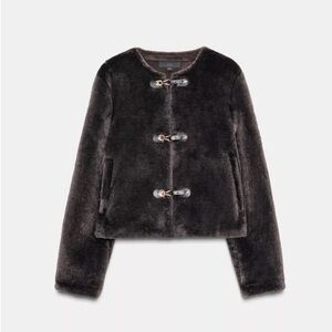 Zara Buckle Faux Fur Jacket Small NWT